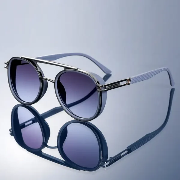 Stylish Double Bridge Round Aviator Sunglasses with Gradient Lenses and Modern Metal Frame Design.