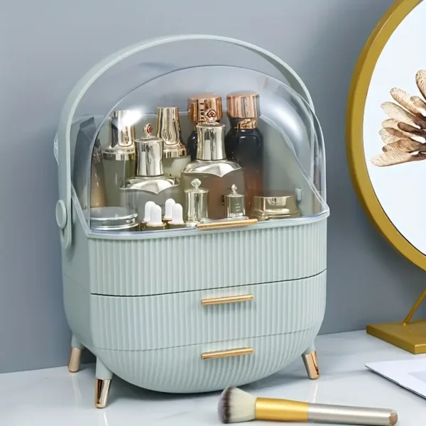 Elegant Makeup Organizer with a Dustproof Clear Lid, Drawers, and a Portable Design for Your Cosmetics.