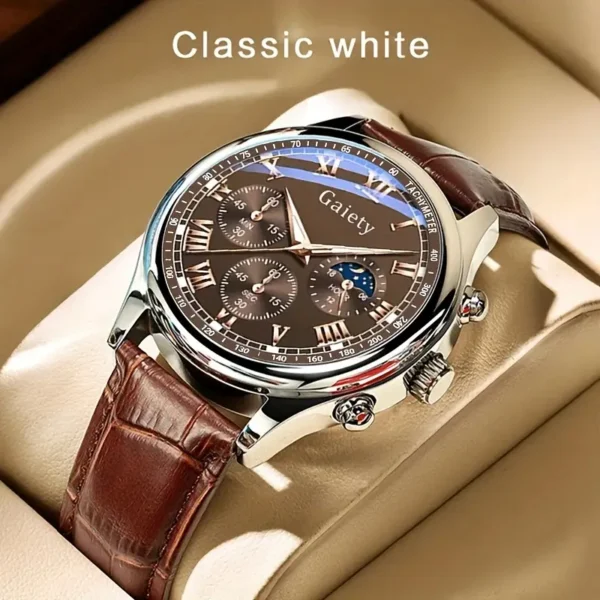 Gaiety Classic Men's Watch with Brown Dial, Roman Numerals, and a Luxurious Croc-Pattern Leather Strap.